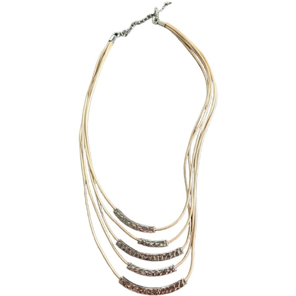 Lia Sophia Corded Tiered Silver Necklace Lobster Clasp Boho Festival Office
